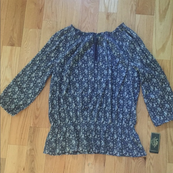 NWT LRL Lauren Jeans Co. Blue Print Peasant Blouse - Picture 1 of 4